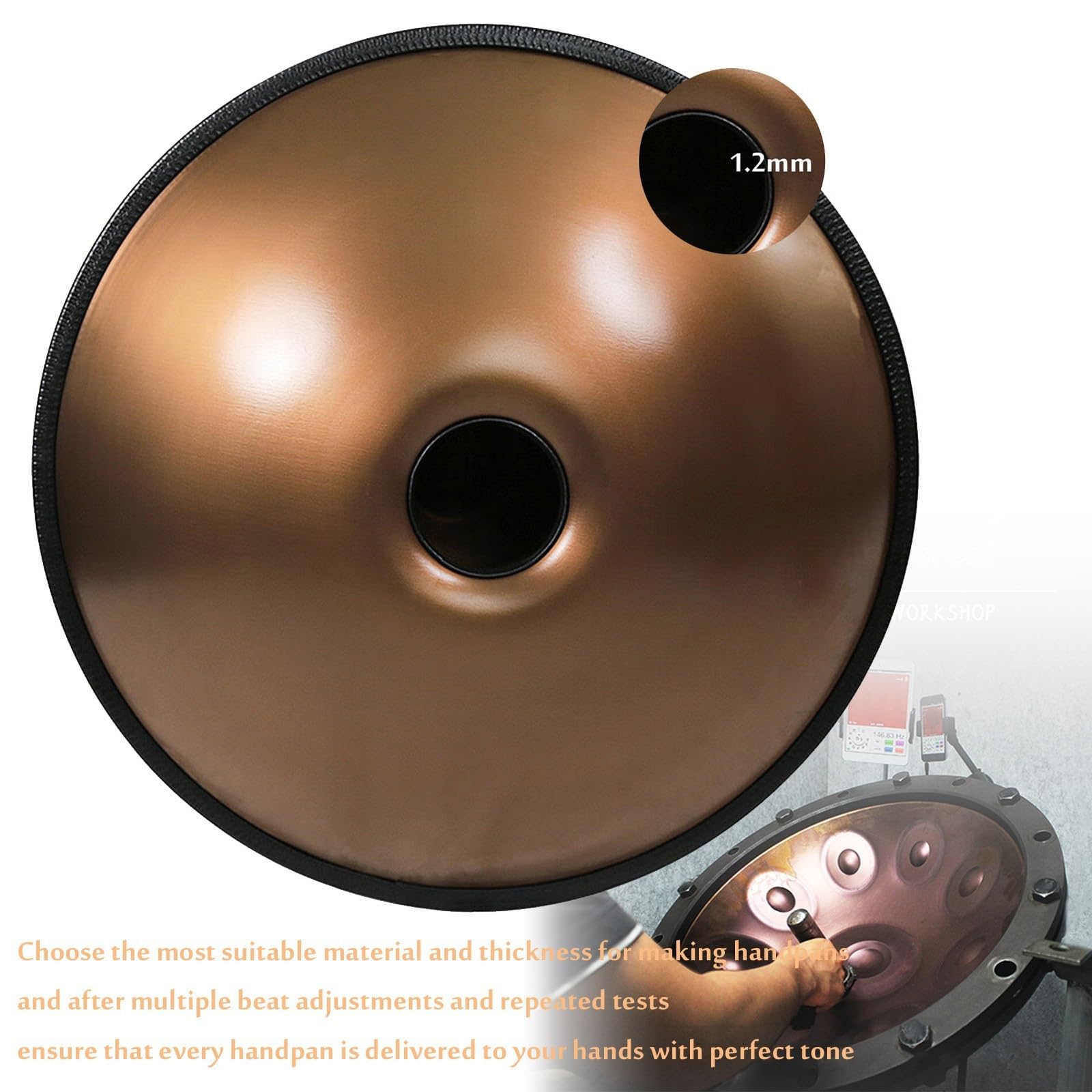 Handpan instrument perkusyjny D-moll 56 cm stalowy zestaw perkusyjny z torbą, 9 nut, 12 nut do produkcji audio