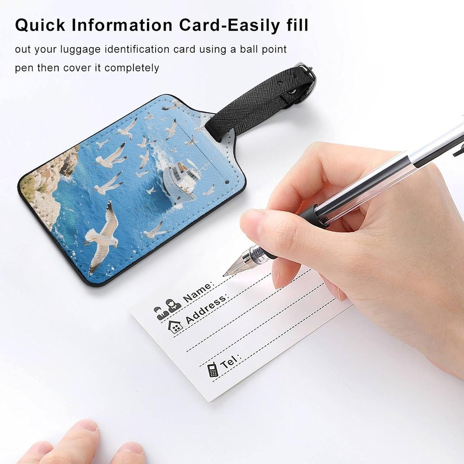 Seagulls Chasing Boats PU Leather Luggage Tag for Suitcases image 5