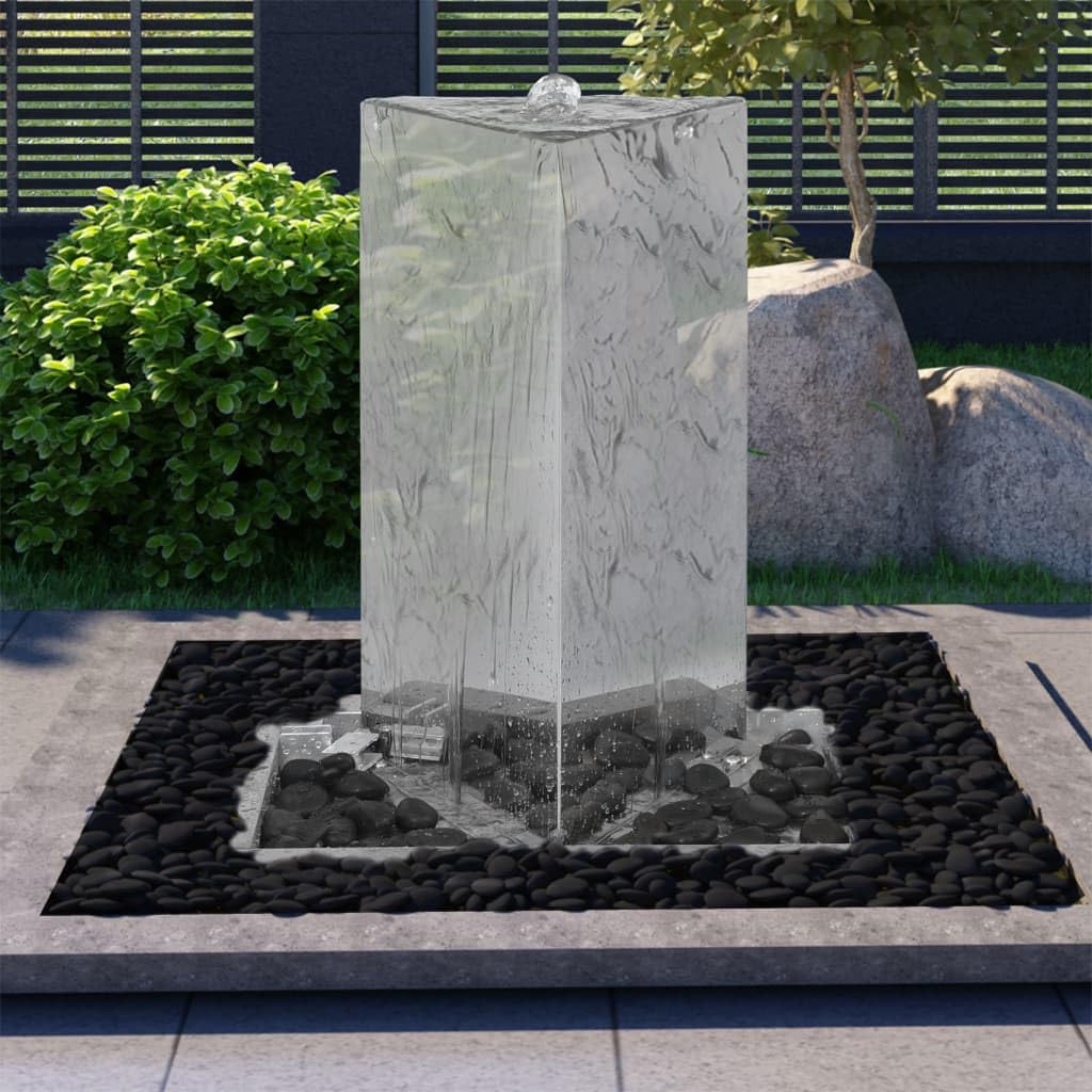 Fontana da giardino con pompa in acciaio inox, 76 cm, triangolare, gioco d'acqua, cascata, fontana decorativa per giardino, terrazza, balcone, esterno, in acciaio inox 304, 1500 l/h