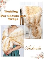 Vista 56 de Aukmla Bufanda de piel de boda para mujer con broche de diamantes de imitación para novia y damas de honor A-Marrón