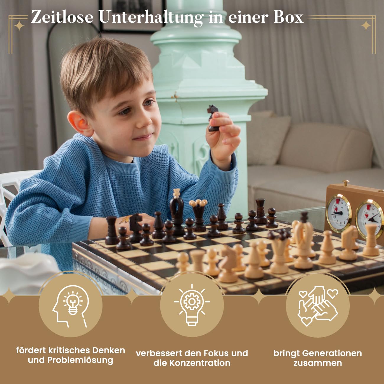 Great Kingdom Schach Spiel und Dame Spiel | Master of Chess Farbe Brune | Chess Set 35cm | Qualität Reise Schachspiel- Handgemachtes Tragbares Schach für Kinder und Erwachsene