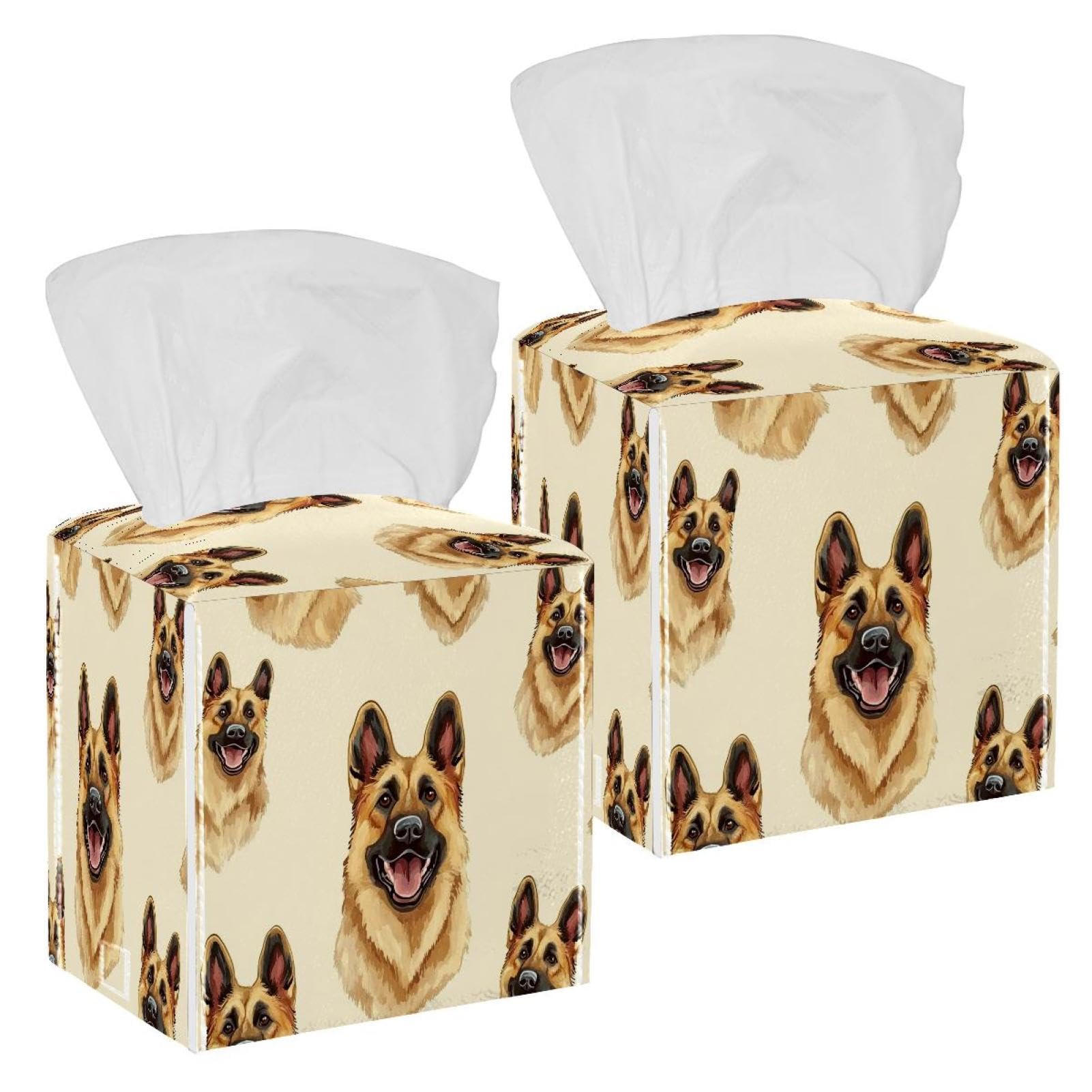 Cool Dog Tissue Box Cover, 2 Pack PU Leather Square Facial Tissue Dispenser Box holder for Home Office Car