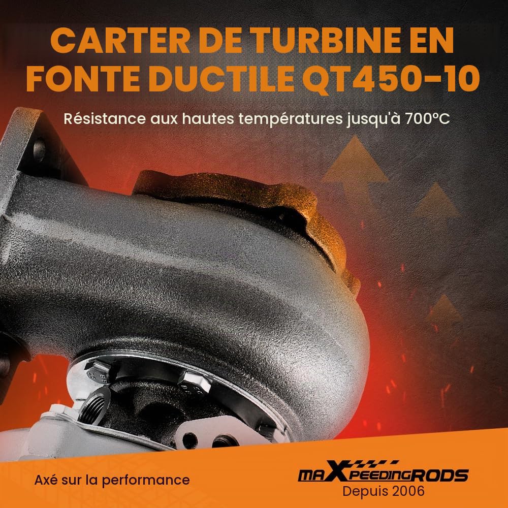 maXpeedingrods GT30 GT3037 GT3076 Turbo Universel，Turbo Voiture Flange 4Bolt 500HP Universel 0.82 A/R.Turbocompresser Refroidissement à l'Eau pour tous les moteurs 4/6 cyl 2.5L-3.0L