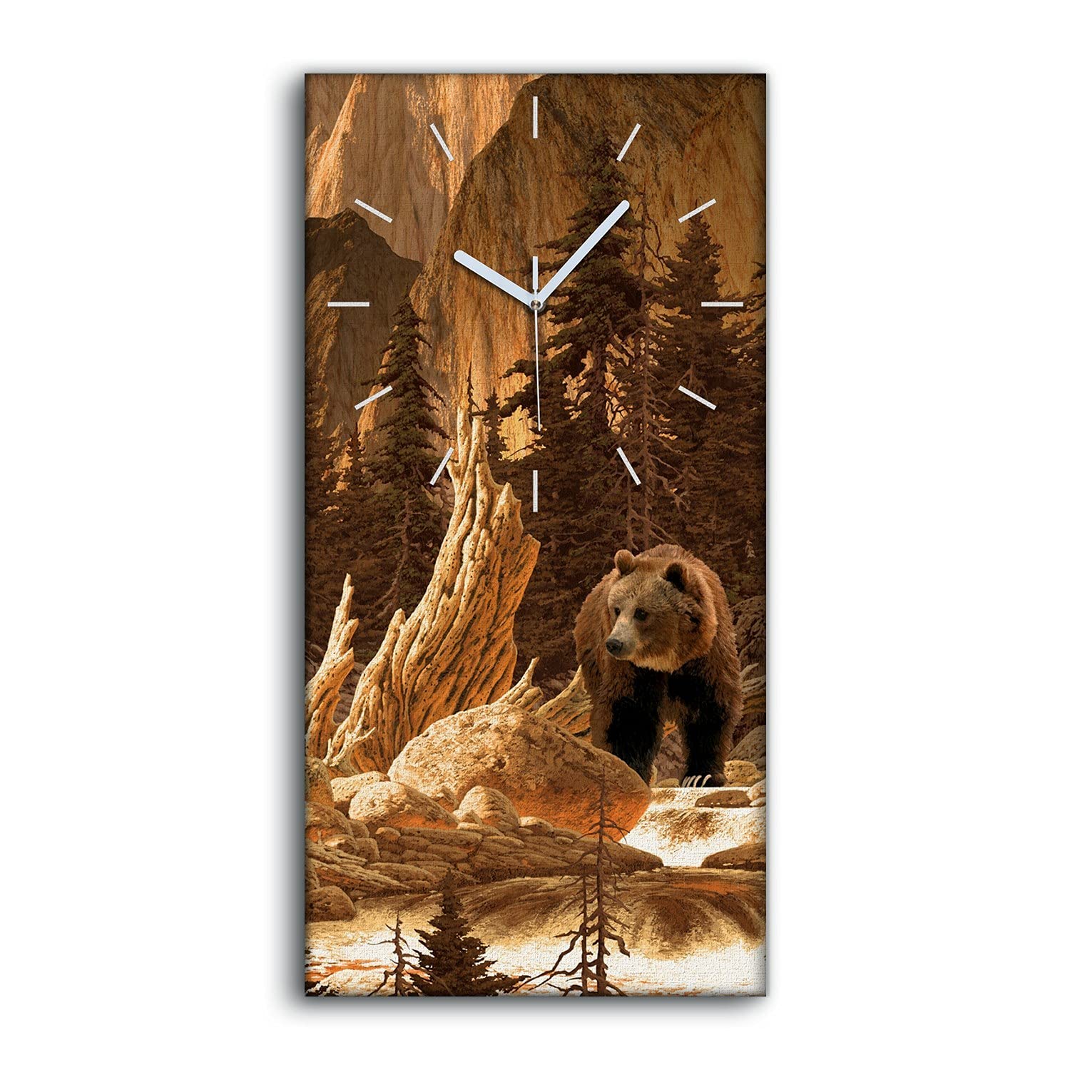 Horloge sur Toile d'Art Moderne avec Aiguilles Blanches Paysage Nature Ours de Qualité