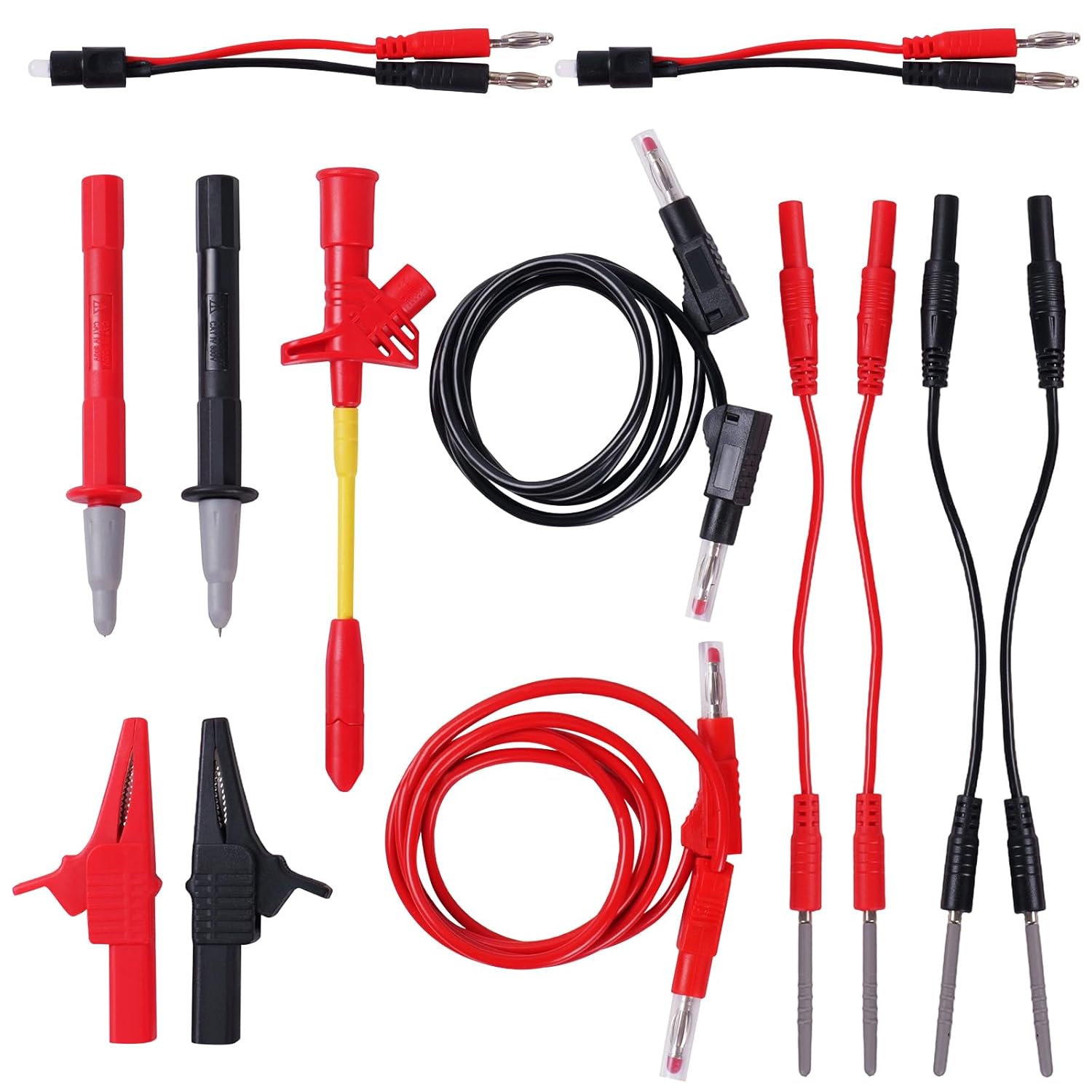 13 PCS Automotive Test Lead Kit – Banana Plug & Alligator Clip Multimeter Test Leads Set with LED Test Leads and Insulation Piercing Test Clip – CAT III 1000 V for 12 V/24 V Car Electrical Testing