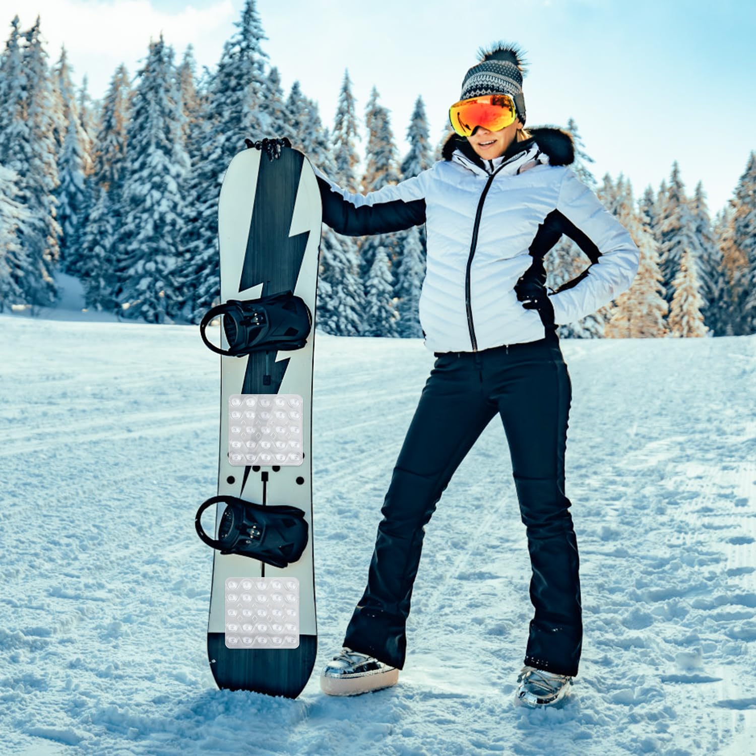 2 Szt. Nakladki na Snowboard, Nakladki na Chwyty Snowboardowe Przeciwposlizgowe Mata Samoprzylepne Nakladki na Kolce Dodatkowy Chwyt Wyscielane na Zime Snieg Narty Akcesoria (Przezroczysty)