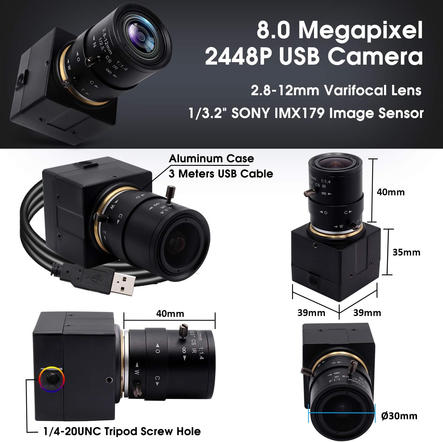 Svpro 8MP Webcam with Zoom Lens,2.8-12mm Varifocal Lens,Manual Focus, IMX179 Sensor,High Definition 3264x3448 - Image 5