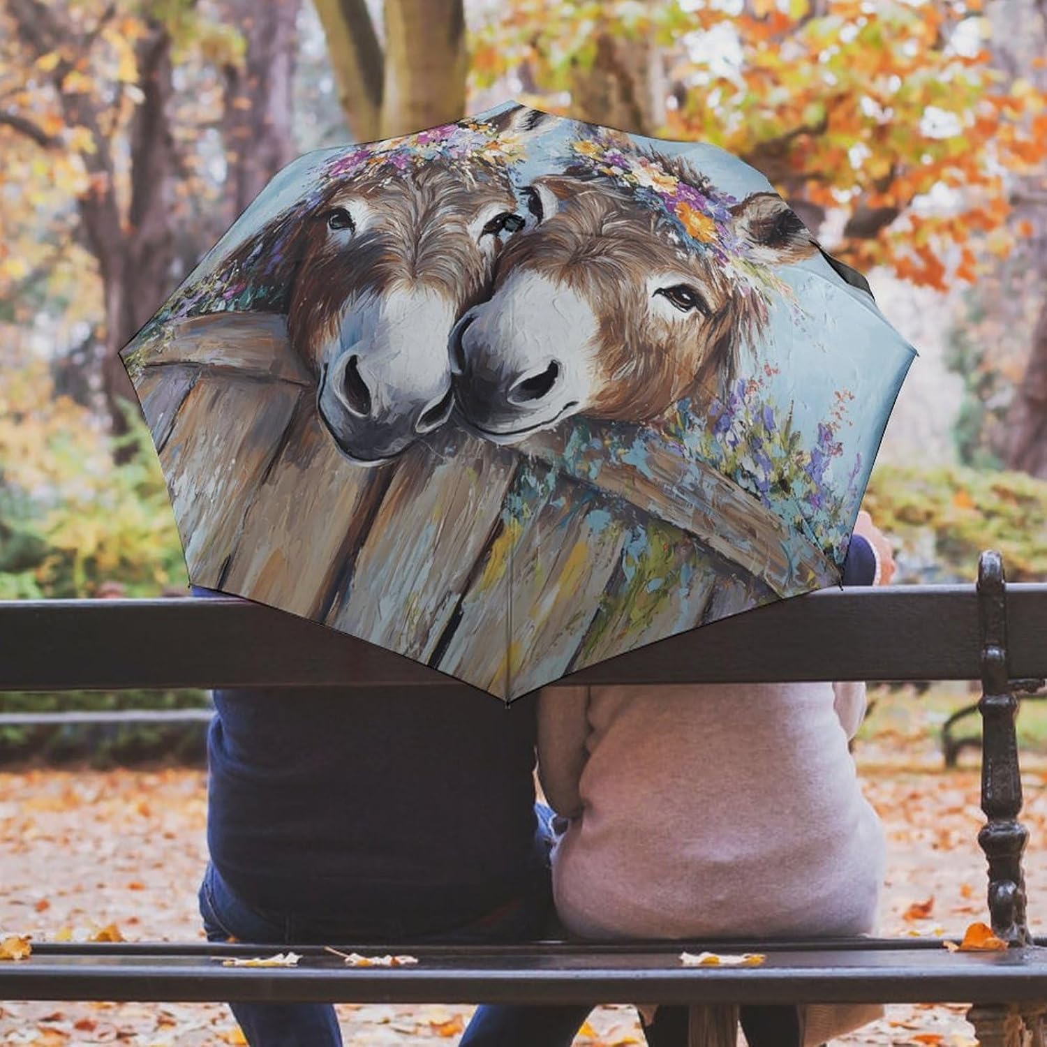Funny Cute Donkeys Compact Umbrella 3 Folding Windproof Automatic Umbrellas Portable Travel Accessories image 5
