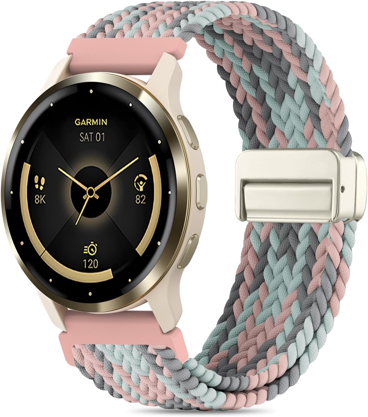 18mm Magnetic Braided Nylon Band Compatible with Garmin Venu 3S/Venu 4 41mm/Venu 2S/Vivoactive 4S/Vivomove 3S/Forerunner 255S/Forerunner 265S, Quick Release Stretchy Strap for Women Men