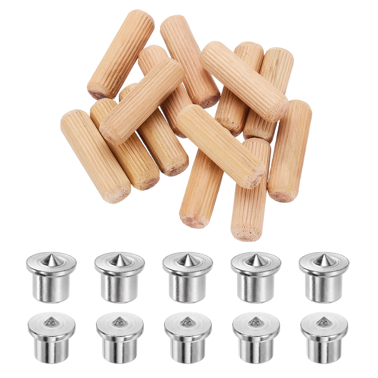 sourcing map 120Pcs Wood Dowel Pins, 12 x 40 mm Wooden Dowel Rods Straight Grooved Pins with 10Pcs Solid Hollow Dowels Tenon Center Transfer Plugs for Furniture Woodworking DIY Project