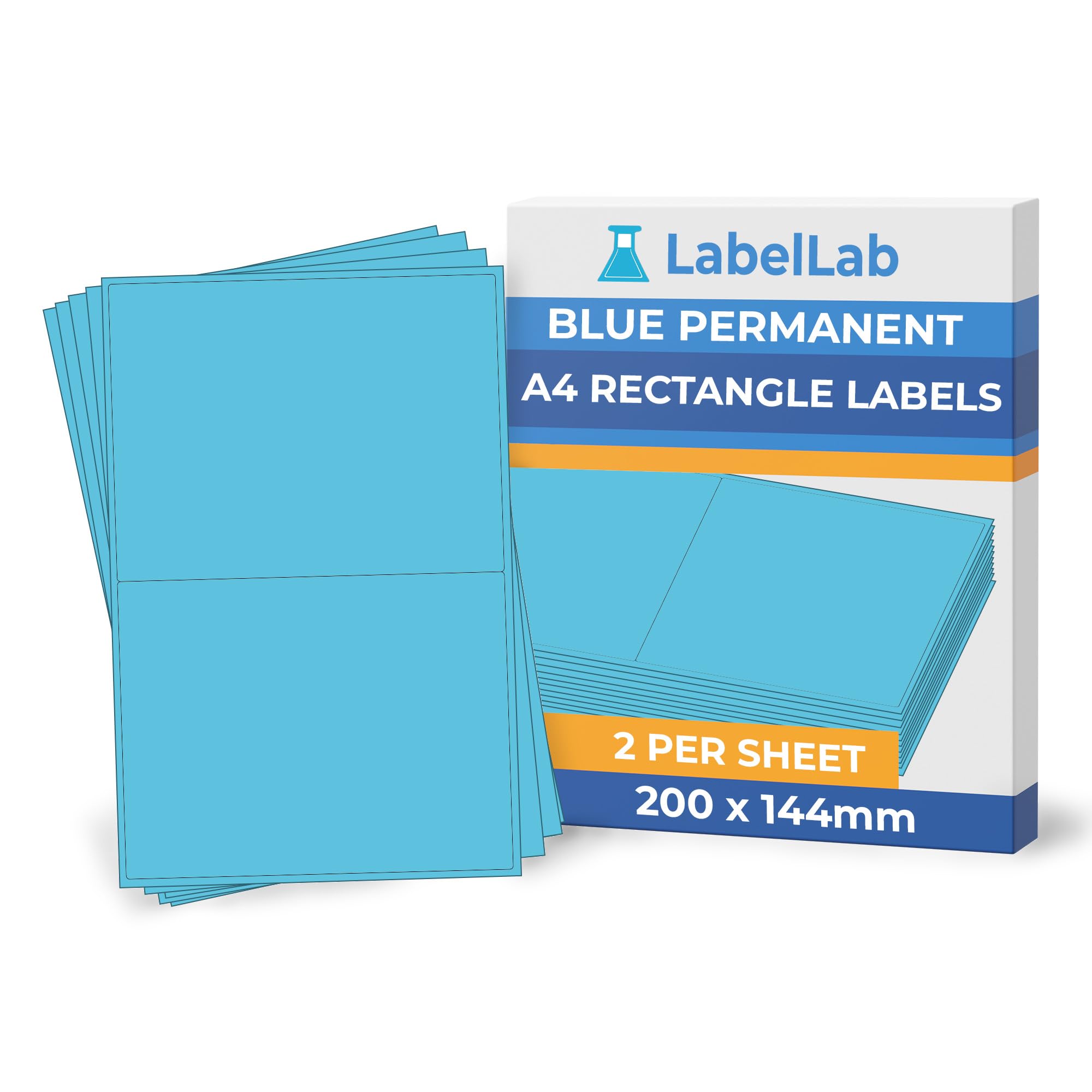 Blue A4 Rectangle Labels – Coloured Printable Sheet Labels for Inkjet & Laser Printers, Permanent Adhesive – LabelLab (500, 2 Per Sheet) — image 1