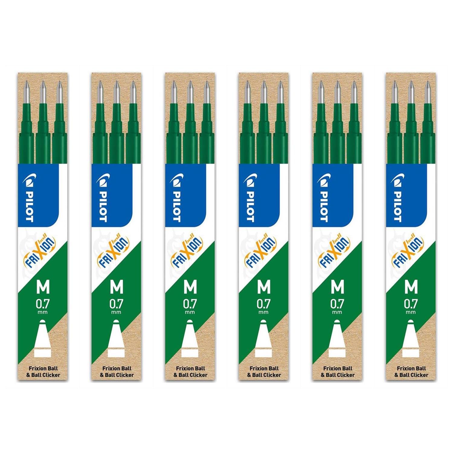 Pilot Frixion Erasable Rollerball Refills Green Ink 0.7mm Tip (6 Packs of 3 = 18 Refills)