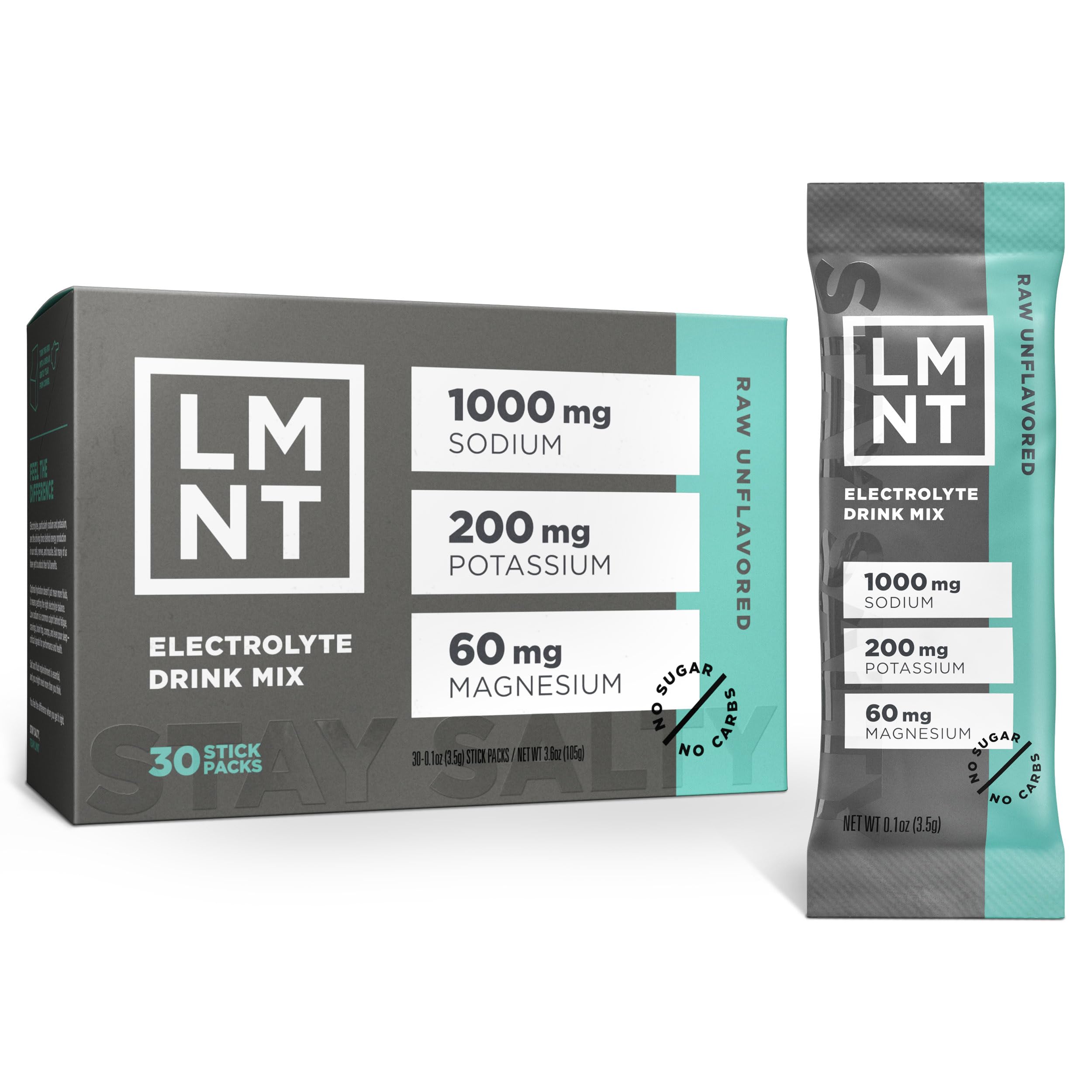 LMNT Keto Electrolyte Powder Packets | Paleo Hydration Powder | No Sugar, No Artificial Ingredients | Raw Unflavored | 30 Stick Packs