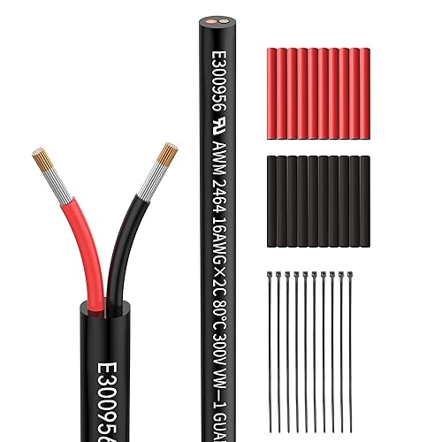 Cable eléctrico de calibre 162 de 16 Awg, 1,3 mm, cable de extensión de 2 conductores, 100 pies, UL2464 DC 5V12V24V300V, sin oxígeno, alambre de