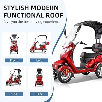 Robust 1000W Heavy-Duty Mobility Scooter with Canopy: 500lbs Weight Capacity, 40-Mile Range, All-Weather Suitability, 15 MPH Tri-Speed Control for Seniors & Adults, Red