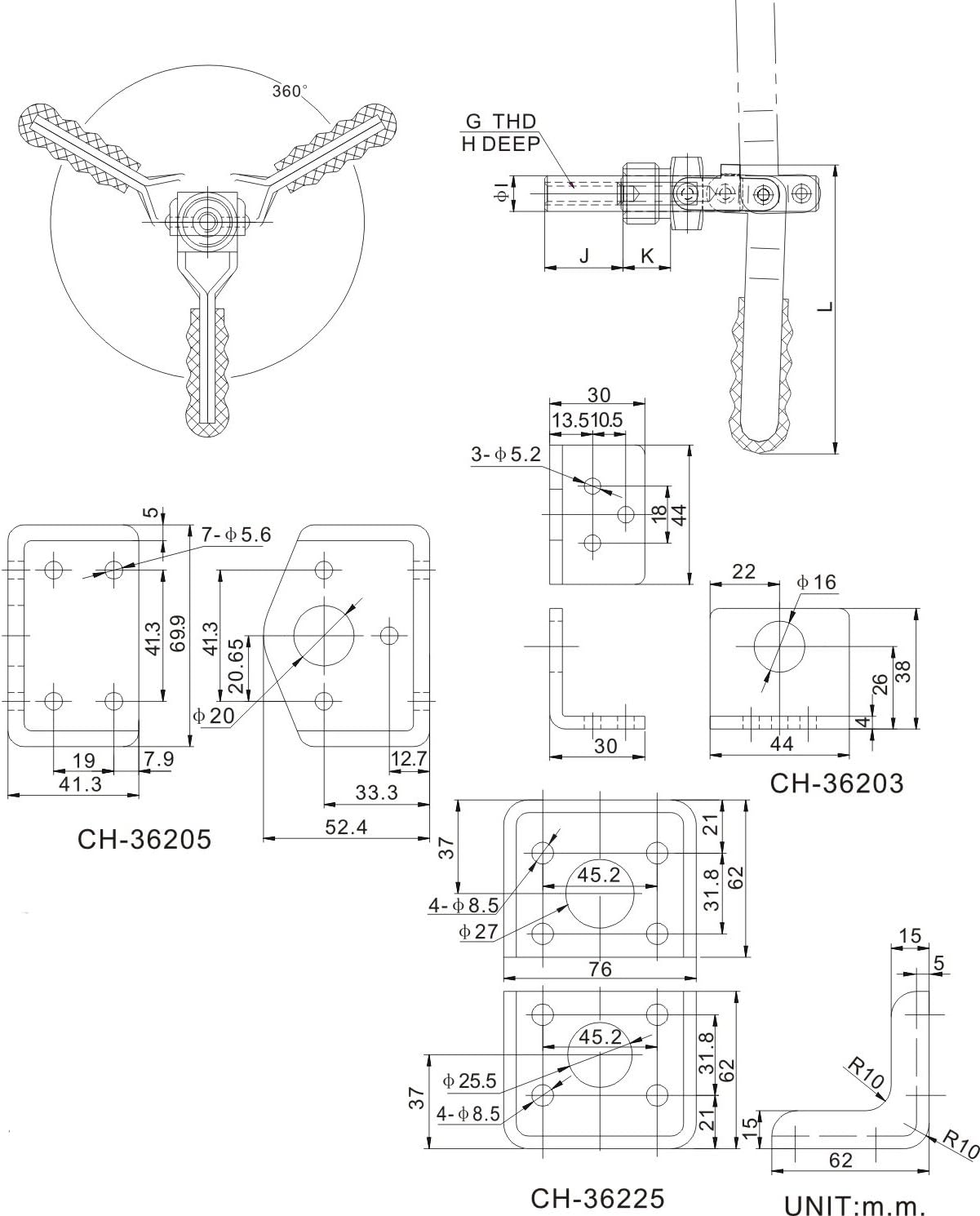 Push pull Toggle Clamp straight line action clamps CH-36224M