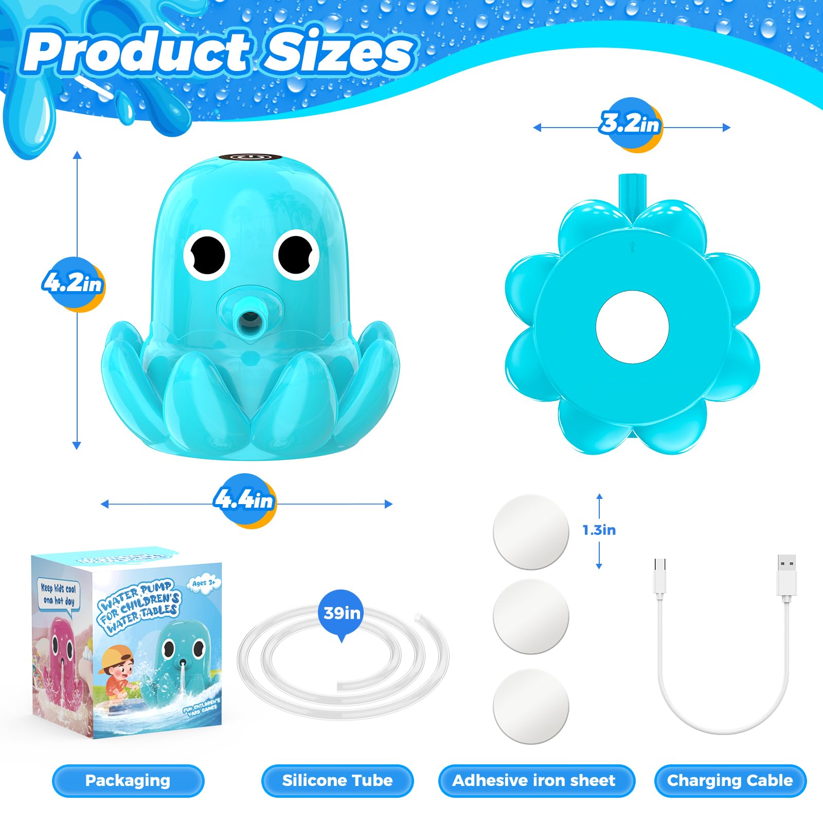 Bomba de mesa de agua – Bomba de agua inalámbrica y recargable para mesa de agua con diseño de pulpo magnético, juguetes de juego de arena y agua al aire libre de instalación rápida y accesorios 6