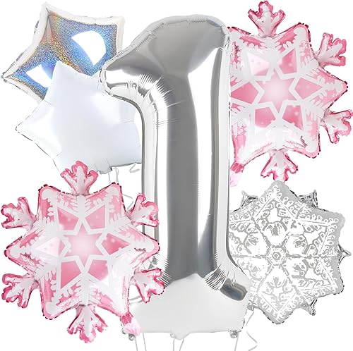 Dripykiaa 6 globos de invierno para fiesta de primer cumpleaños de Onederland de 40 pulgadas, un globo para decoraciones de primer cumpleaños,