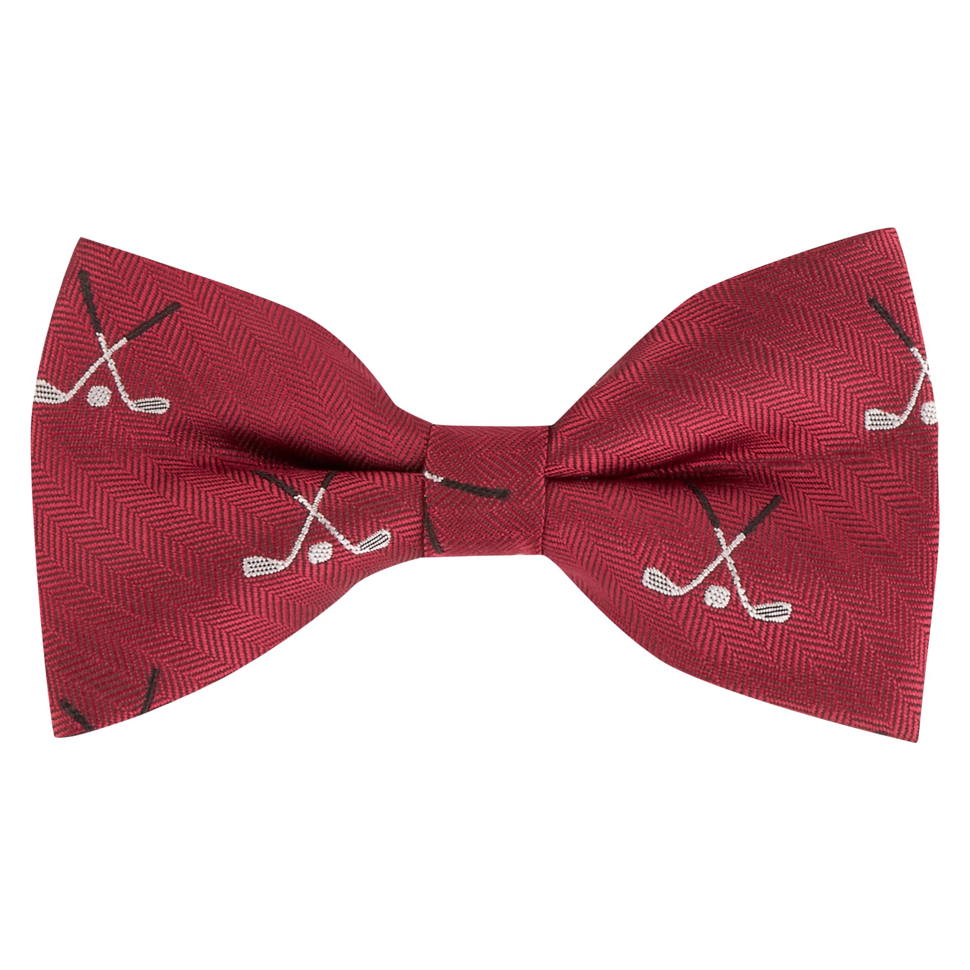 King & Priory Golf Clubs Burgundy Red Herringbone Embroidered Bow Tie