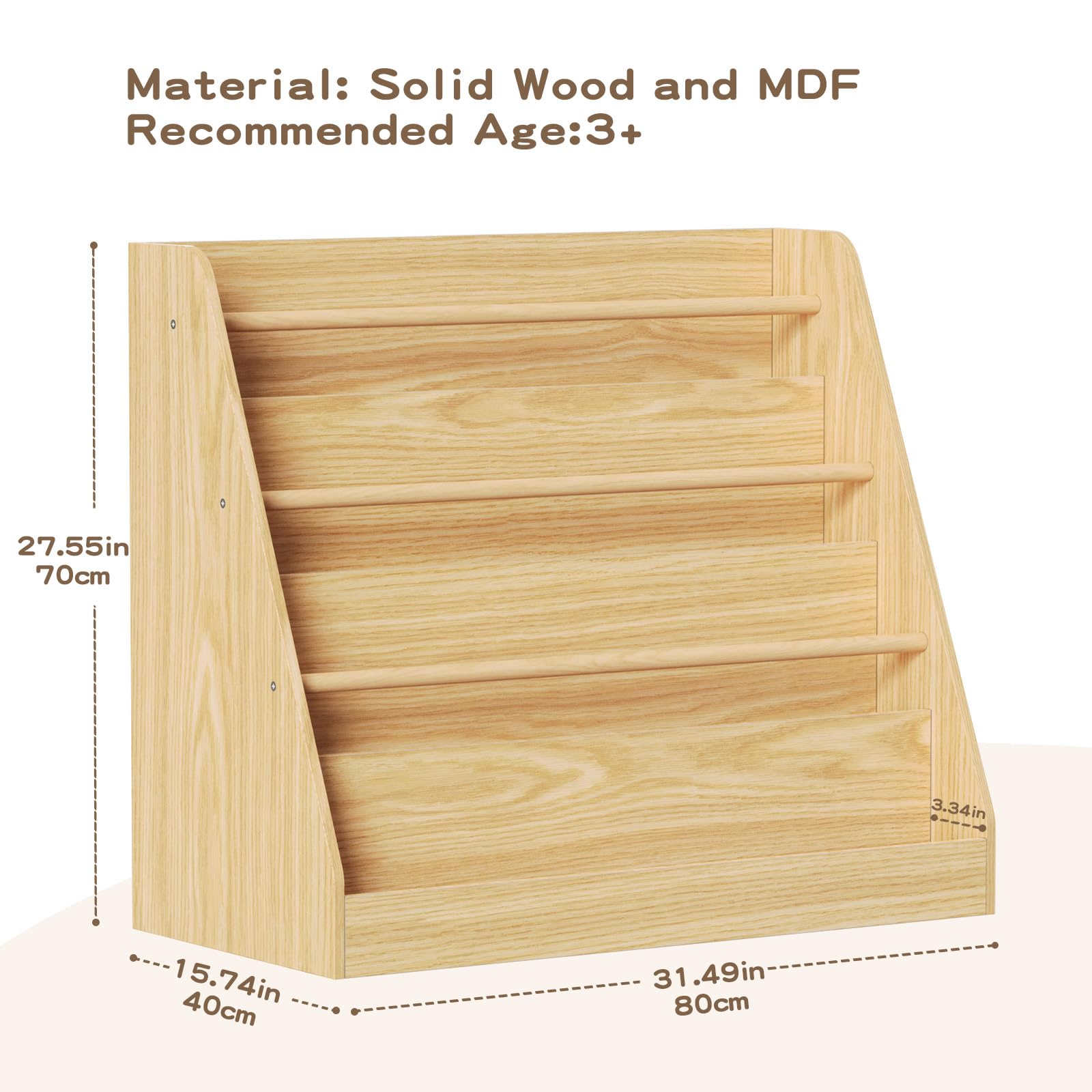 Estantería para niños, estante de madera de 4 niveles para niños, estantería Montessori para habitación infantil, estantería infantil para guardería y aula (natural) 5