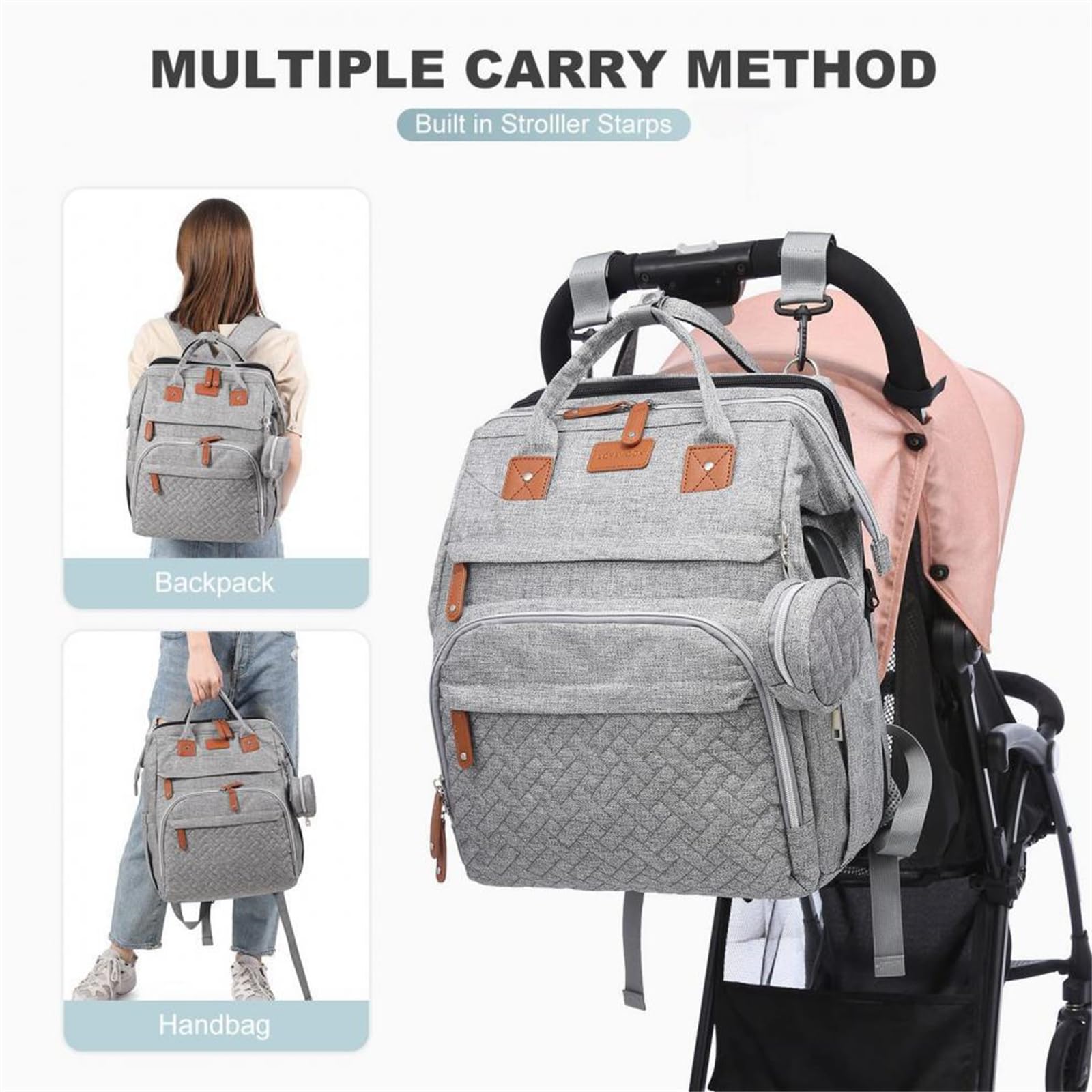 Chickwin Sac à Dos à Langer pour Bébé, Sac a Dos a Langer Grande Capacite Sac Bebe Maternite Multifonction avec Matelas à Lange Sac de Maternité pour Maman ou Papa (27 pouces,Noir)