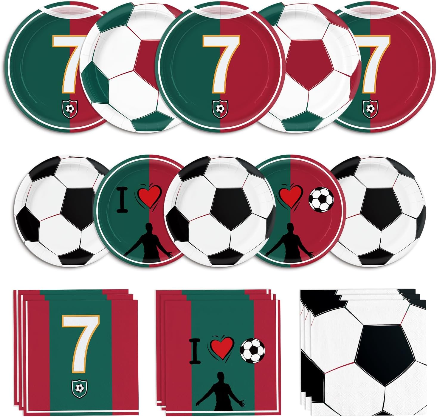 96pcs Soccer Paper Plates Napkins Soccer Star Plates Red and Green Disposable Tableware Birthday Decorations Baby Shower Party Supplies Serve 24 Guests
