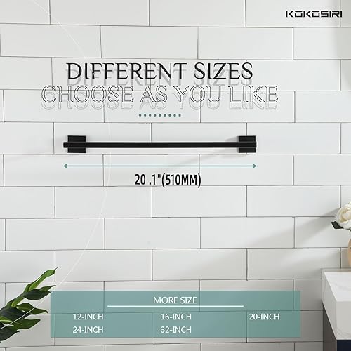 Miniatura 3 de KOKOSIRI Toallero de baño, toallero negro mate de 20 pulgadas para armario de baño, cocina, montaje en pared, paquete de 2 unidades de acero
