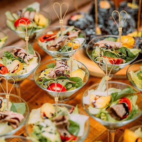 Miniatura 8 de AUEAR, Paquete de 300 palillos de bambú de 4.7 pulgadas, palillos de cóctel en forma de corazón, palillos de dientes para aperitivos, brochetas,