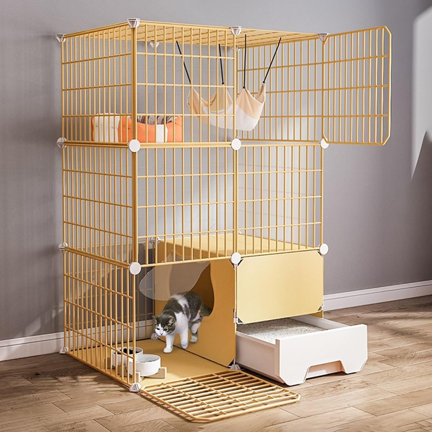 Cat Cages Indoor with Litter Box Detachable Metal Wire Kennels Cat Condo Outdoor DIY Assembledcat Playpen,Pet Cages for Cats Large Exercise Place,