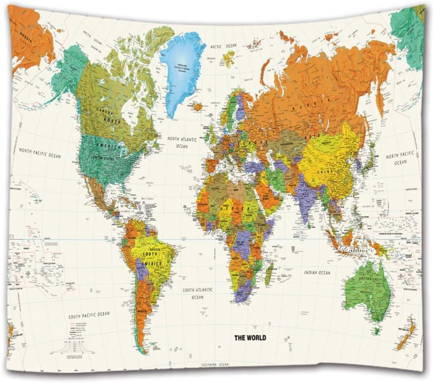 goodbath World Map Tapestry, Watercolor Colorful Tapestries Wall Hangings for Bedroom Living Room Dorm,80 x 60 Inch