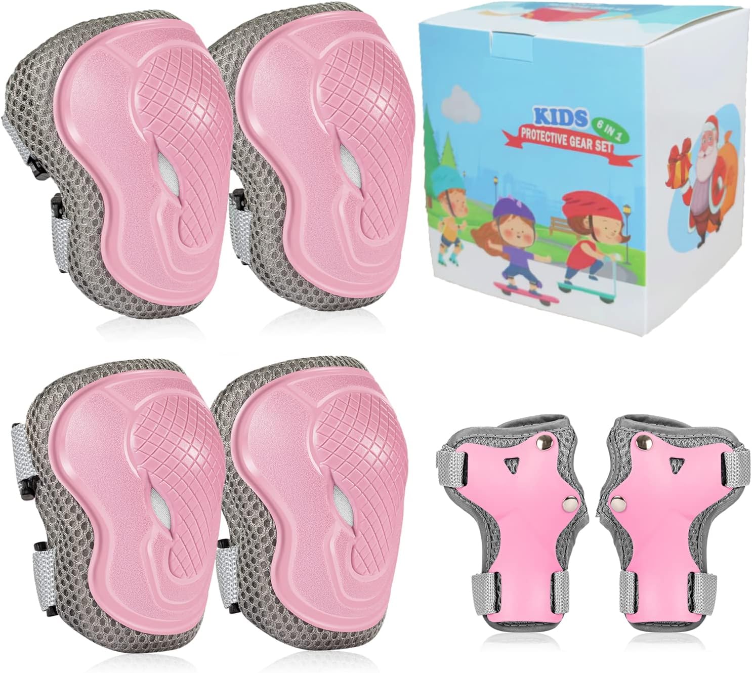 LANOVAGEAR Toddler Children Knee Elbow Pads Age 2-10,Kids Protective Gear Set 6 in 1,Children Adjustable Knee Elbow Wrist Pads for Bike Skate Skateboard Scooter Cycle Skating Inline Roller