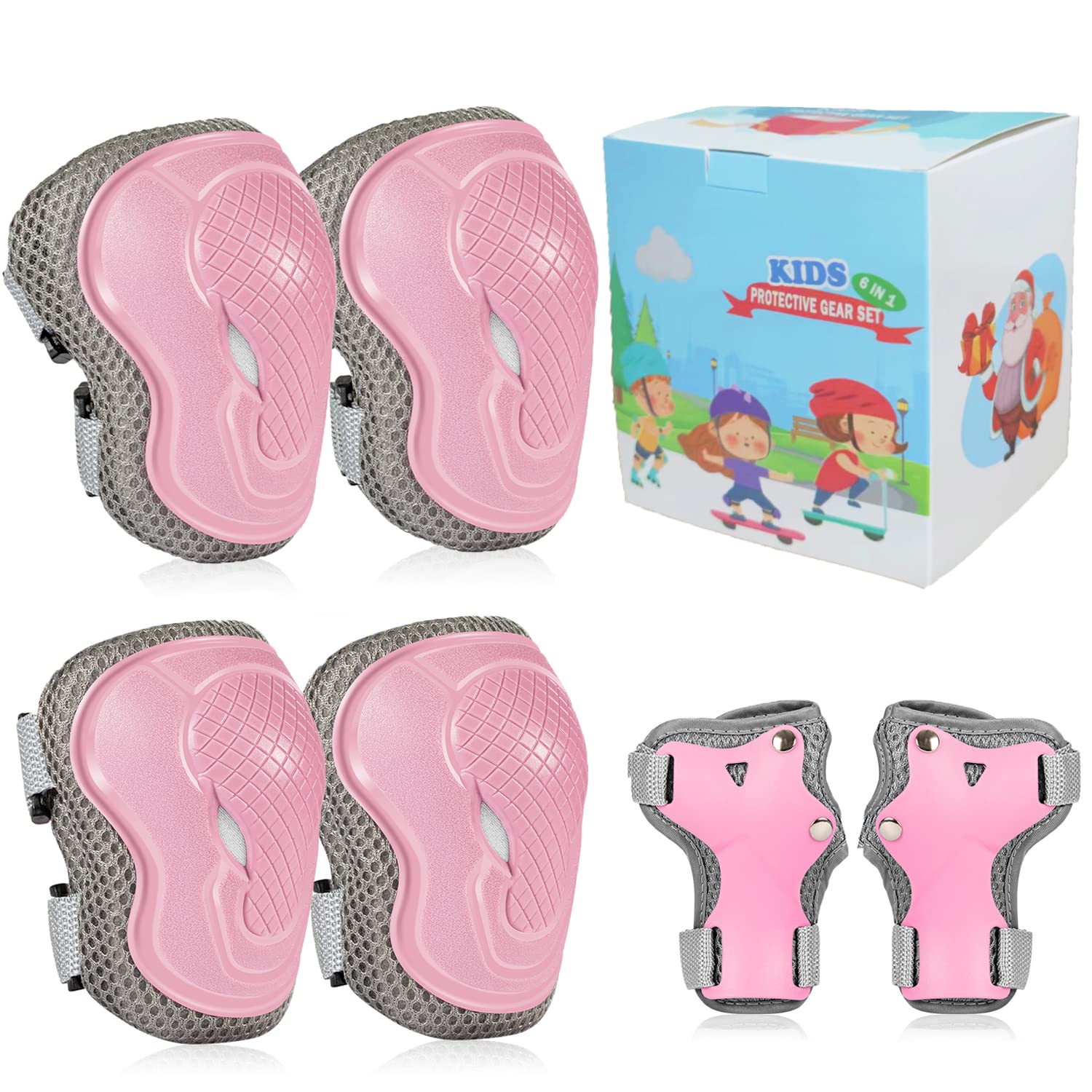 LANOVAGEAR Toddler Children Knee Elbow Pads Age 2-10,Kids Protective Gear Set 6 in 1,Children Adjustable Knee Elbow Wrist Pads for Bike Skate Skateboard Scooter Cycle Skating Inline Roller