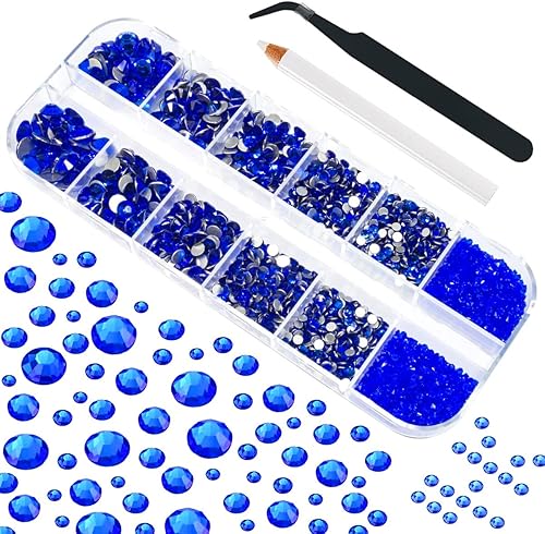 4010 piezas de diamantes de imitación azules de zafiro azul para uñas, piedras de parte trasera plana, piedras K9 de cristal azul rey, gemas de uñas