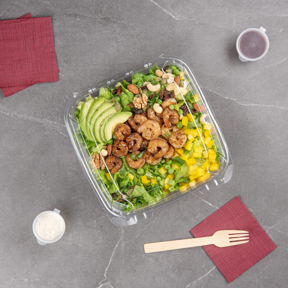 Restaurantware Thermo Tek - Contenedores de 1,295.6 g, 100 recipientes antivaho para llevar, congelables, rectangulares, de plástico transparente, desechables