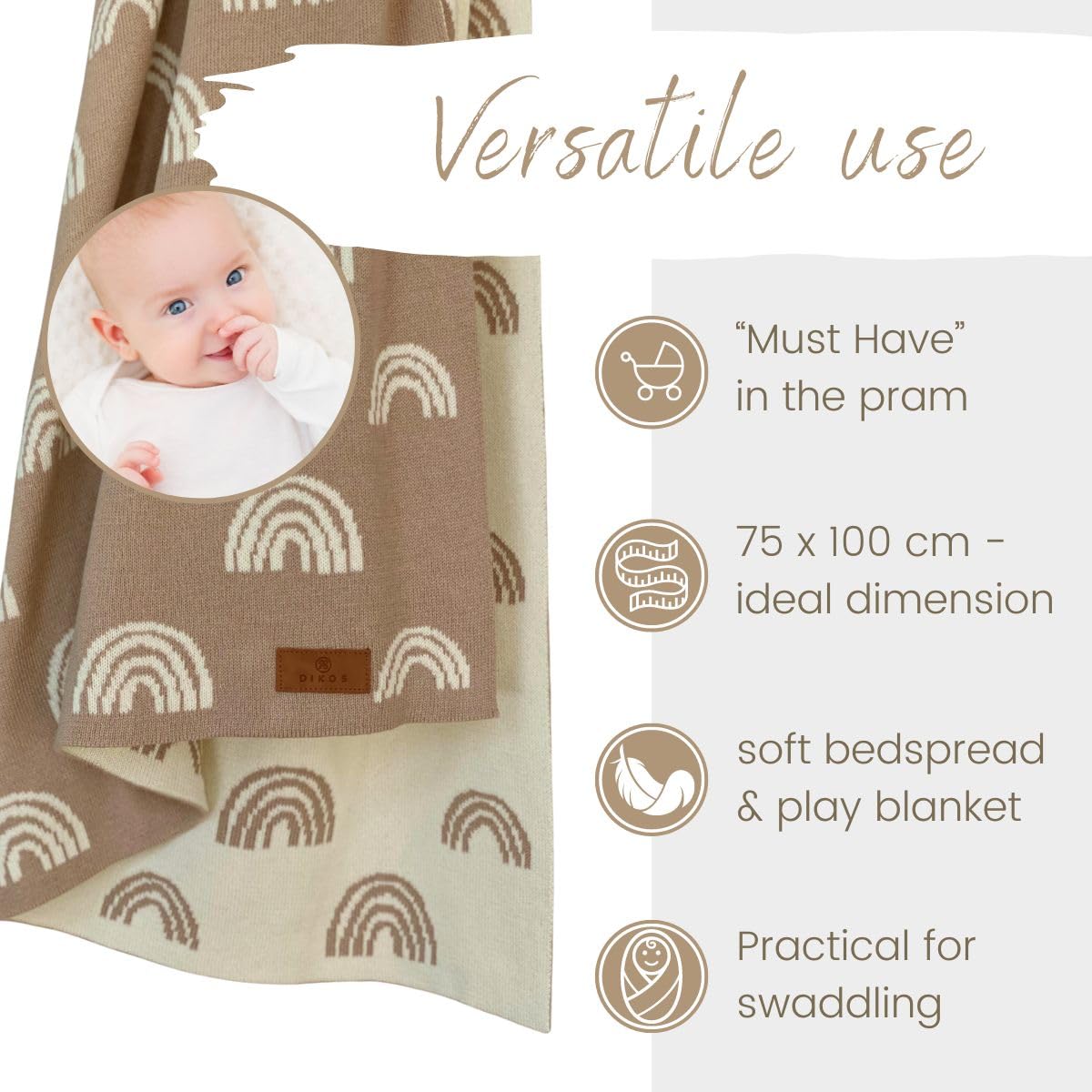 DIKOS® Cotton Baby Blanket, Winter Blanket Rainbows Beige, 100% GOTS Certified Organic Cotton - Image 4