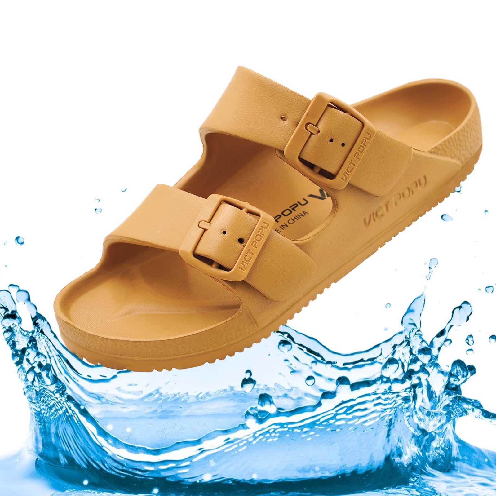 VICT POPU Ciabatte da donna con plantare, sandali piatti, antiscivolo, estivi, casual, in EVA, per adulti, marrone, 39 EU