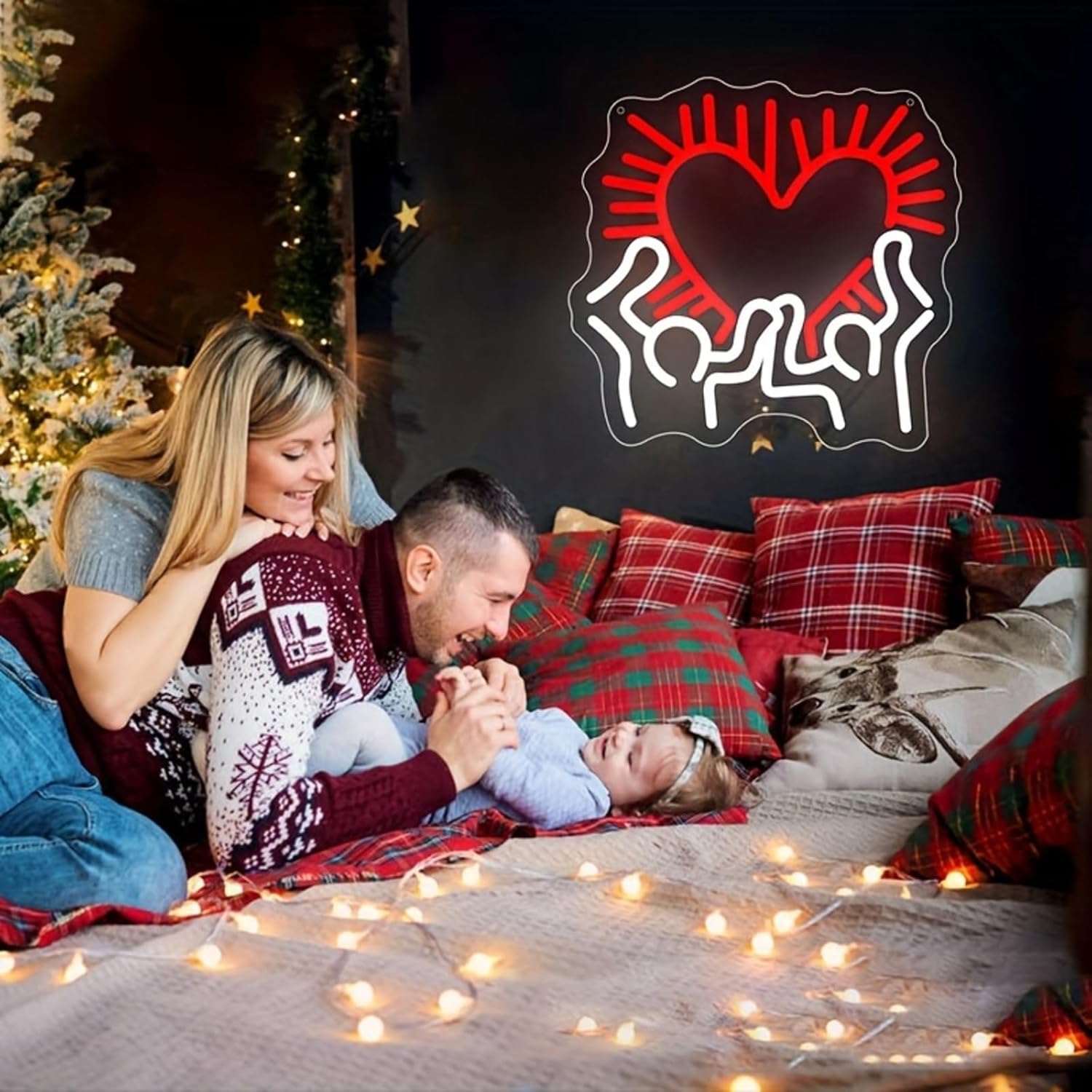 Love Art Neon Sign Graffiti Wall Art Decorative Neon Sign, Red and White Neon Sign for Bedroom Game Room Club Personalized Gift, Art Wall Decorative Light 12.6″ × 12.2″