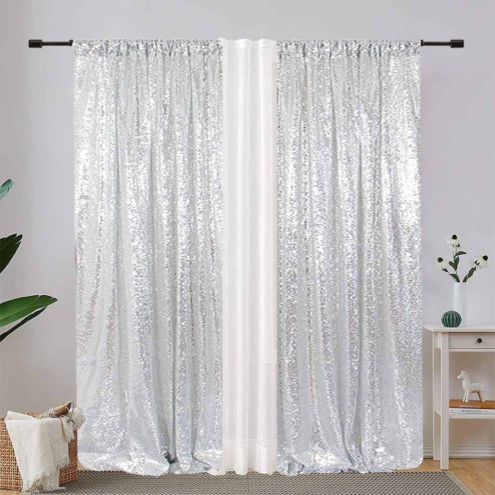 2Pieces Sequin Backdrop 2ftx8ft(60x243cm) Shiny Seamless Photo Booth Curtain for Party Wedding Decoration Photo Background, Iridescent — view 172