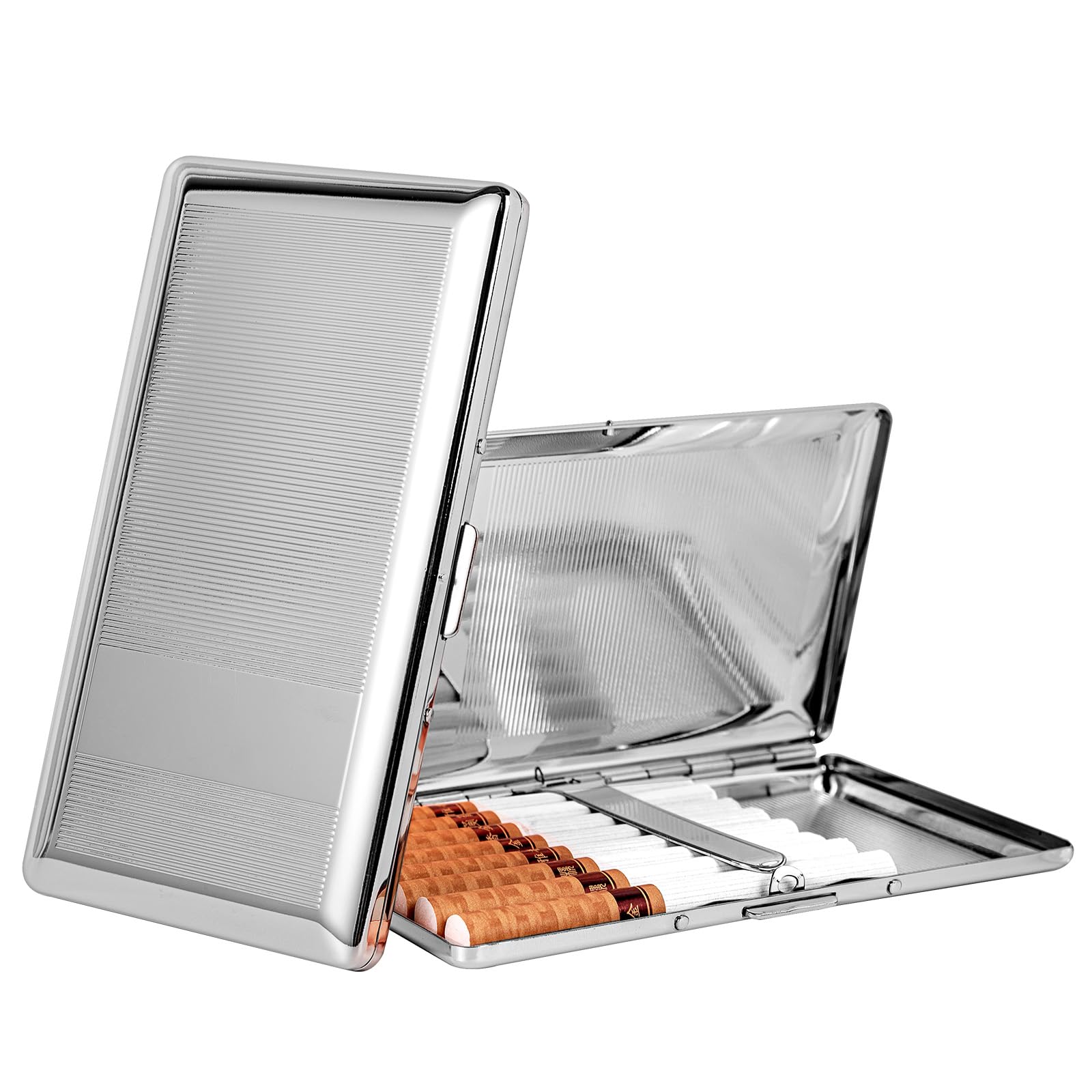 Bonita y elegante pitillera unilateral de metal para señoras y caballeros, con capacidad para 10 cigarrillos Capri de 120 (Plateado, 10pcs 120's)