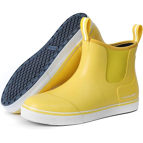 Furuian Women's Deck Boots Ankle Rain Boots Fishing Boots Rubber Waterproof Slip-Resistant Outdoor Work Shoes