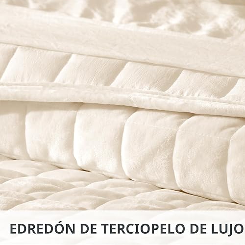 Vista 4 de RECYCO Juego de edredón de lujo de terciopelo tamaño Queen, juego de edredón de terciopelo ligero, juego de ropa de cama acolchada de tamaño grande