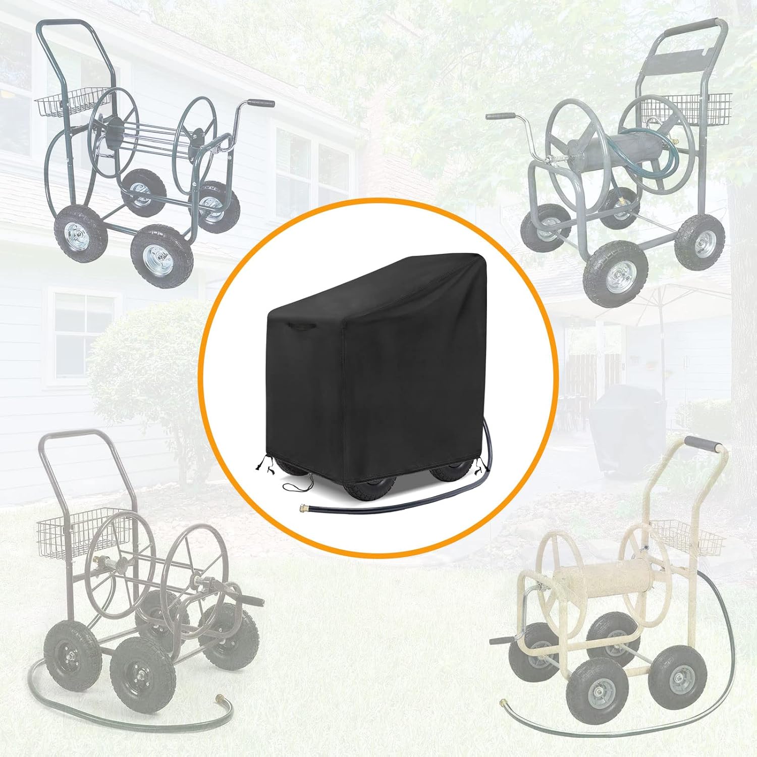 Garden Hose Reel Cart Cover, 600D Outdoor Hose Cart Covers for outside, Waterproof Anti-UV Hose Reel Cover, All Season Protection - 37.8"L x23.6"Wx 36"H