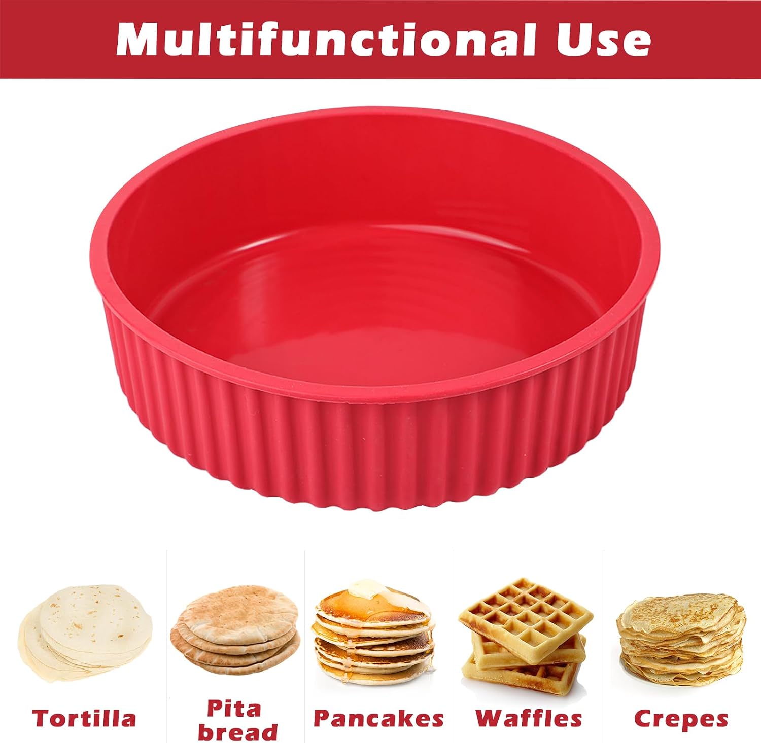 KOLUTI Nonstick Silicone Tortilla Warmer Container, 10 Inch Taco Storage Holder with Lid, Bread and Pancake Keeper Serving Box, BPA Free, Dishwasher & Microwave & Oven Safe, Hold 12 Tortillas, Red