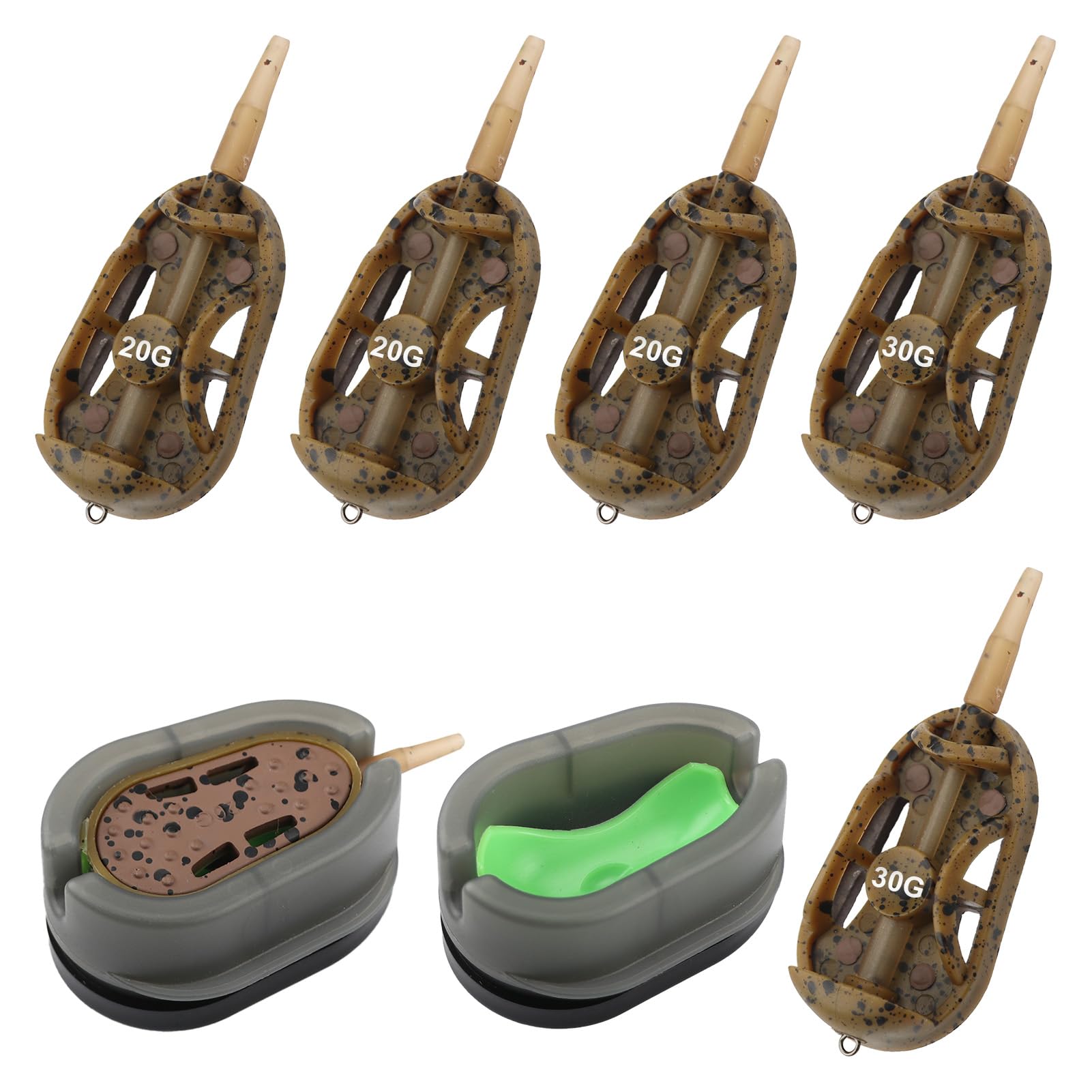 6PCS Method Feeder Set, 20g 30g Inline Fishing Feeders with Quick Release Mould, Fishing Accessories for Carp Fishing, Pellet Bait Feeder for Saltwater Freshwater