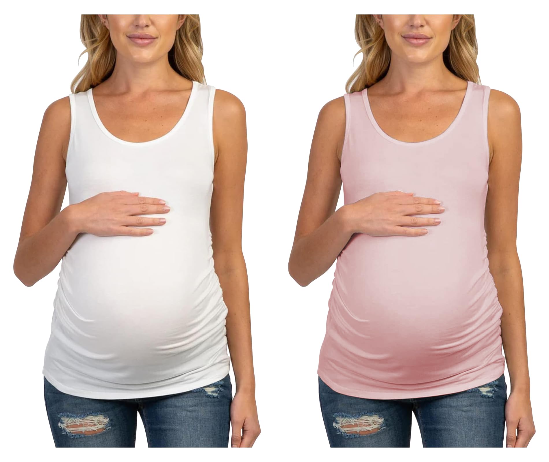 Pregnancy Stretchable Cotton Sleeveless Basic Maternity Tank Top for Pregnant Women Athletic Yoga Vest with Ruched Side for Baby Bump Combo-image-13