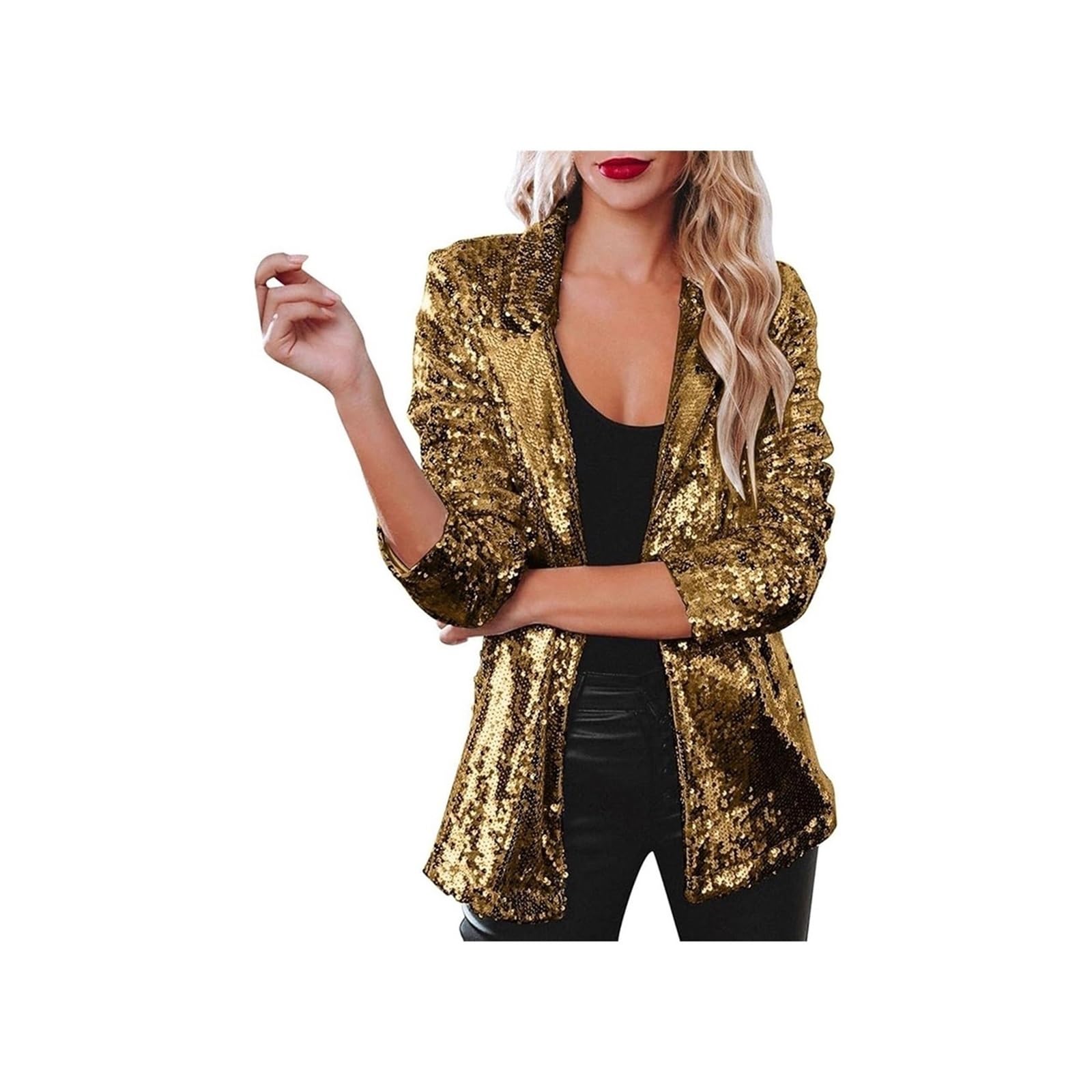 Cekinowa kurtka damska Brokat Jacket Karnawał Cekin Jacket Bolero Świąteczna Retro Długi rękaw Bomber Jacket Noworoczny Strój Rave Coat Casual Modna Impreza Otwarta Kurtka Kardigan
