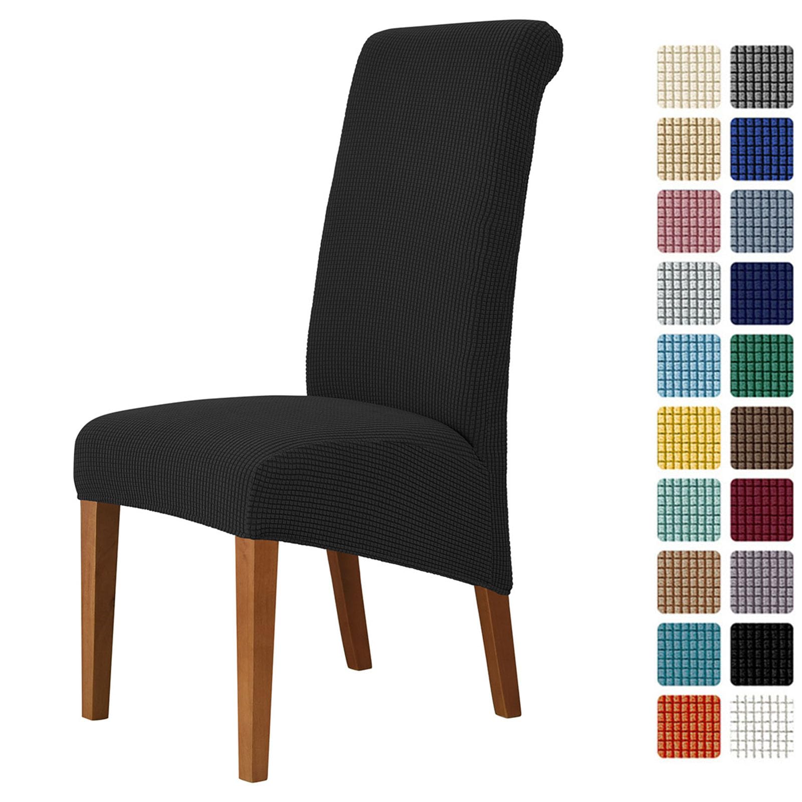 Morbuy Fundas para Sillas 2/4/6 Piezas Fundas Elásticas Jacquard Colores Sólidos Sillas de Forros Decoración Protector de Asiento para Cocina, Hotel, Comedor, Banquete (Negro,6 Piezas)