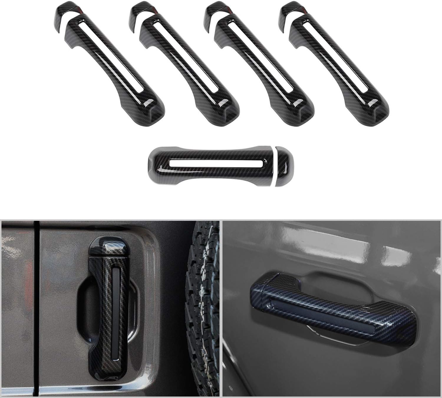 JeCar 5PCS Carbon Fiber Door Handle Cover Trim Kit for 2018-2024 2025+ Jeep Wrangler JL 4-Door