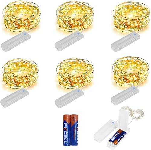 ZNYCYE Guirnalda de 50 luces LED con temporizador, 8.2 pies, 8 modos, funciona con pilas, paquete de 6 mini luces LED para bricolaje, boda,