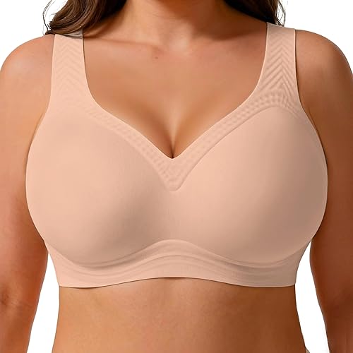 Soft Intention Jelly Wireless Bra Plus Size Minimizer Push Up Bra Full Supportive Older Lift Back Coverage Bralette - Nude - Medium